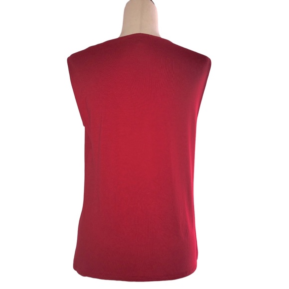 Roz & Ali Sleeveless Red Top Size Medium Pleated Front Round Neck - Picture 6 of 15